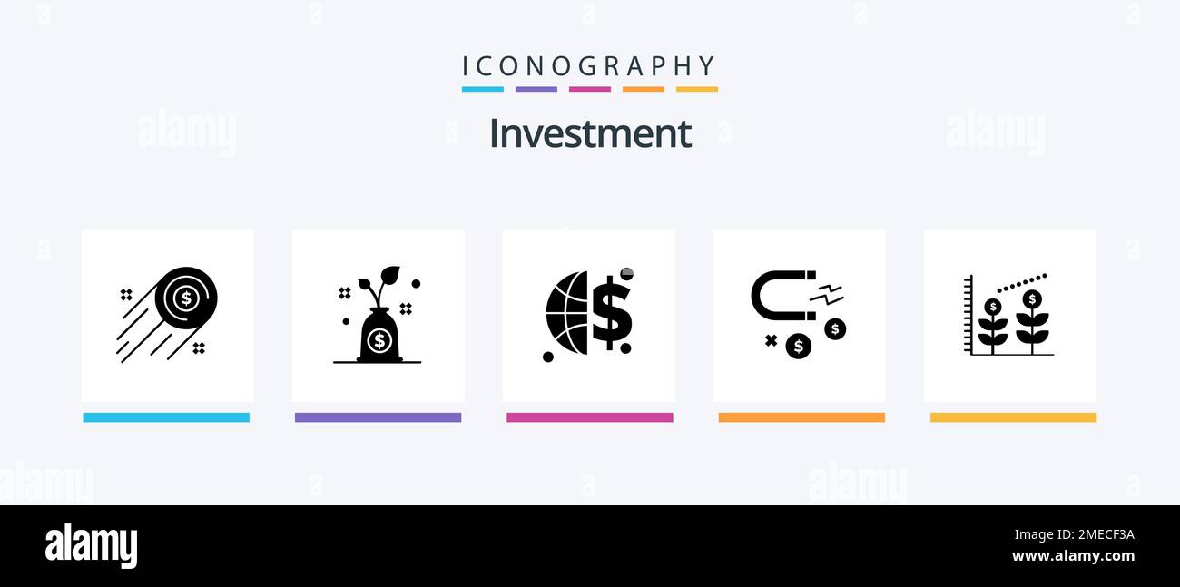 Pacchetto icone di Investment Glyph 5 che include . investimento. incremento globale. finanza. investimento. Icone creative Design Illustrazione Vettoriale