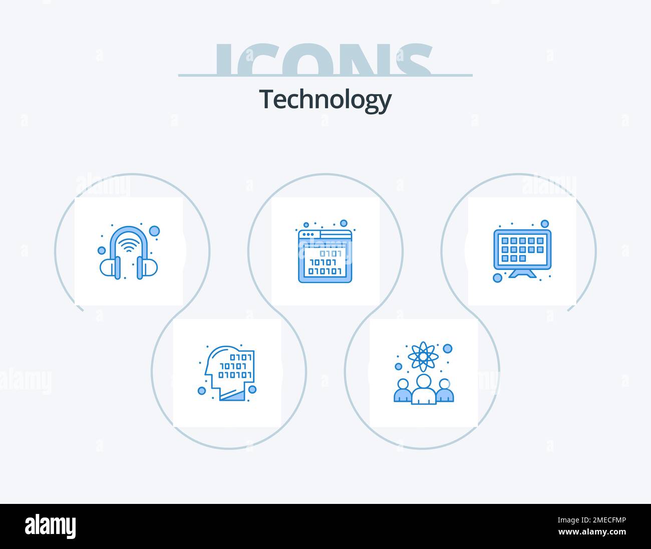 Tecnologia Blue Icon Pack 5 Icon Design. schermo tv. internet. intelligente. seo. codice Illustrazione Vettoriale