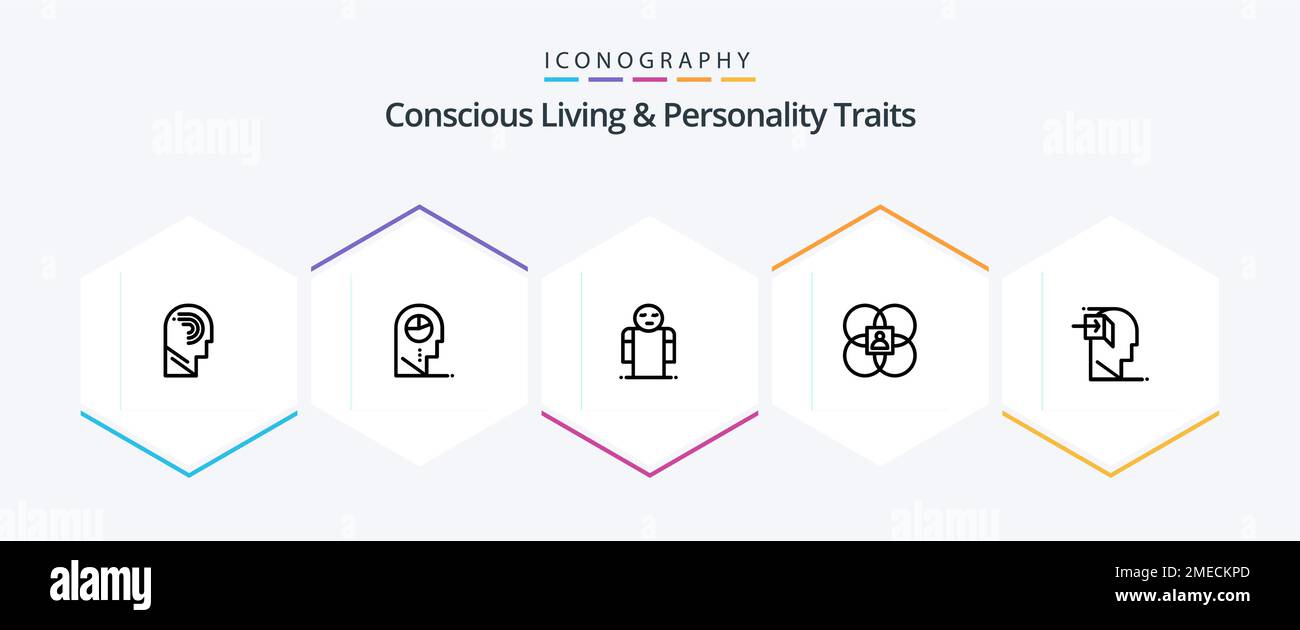 Concious Living and Personality traits 25 Line Icon pacchetto persona inclusa. umano. cappello. caratteristiche. persona Illustrazione Vettoriale