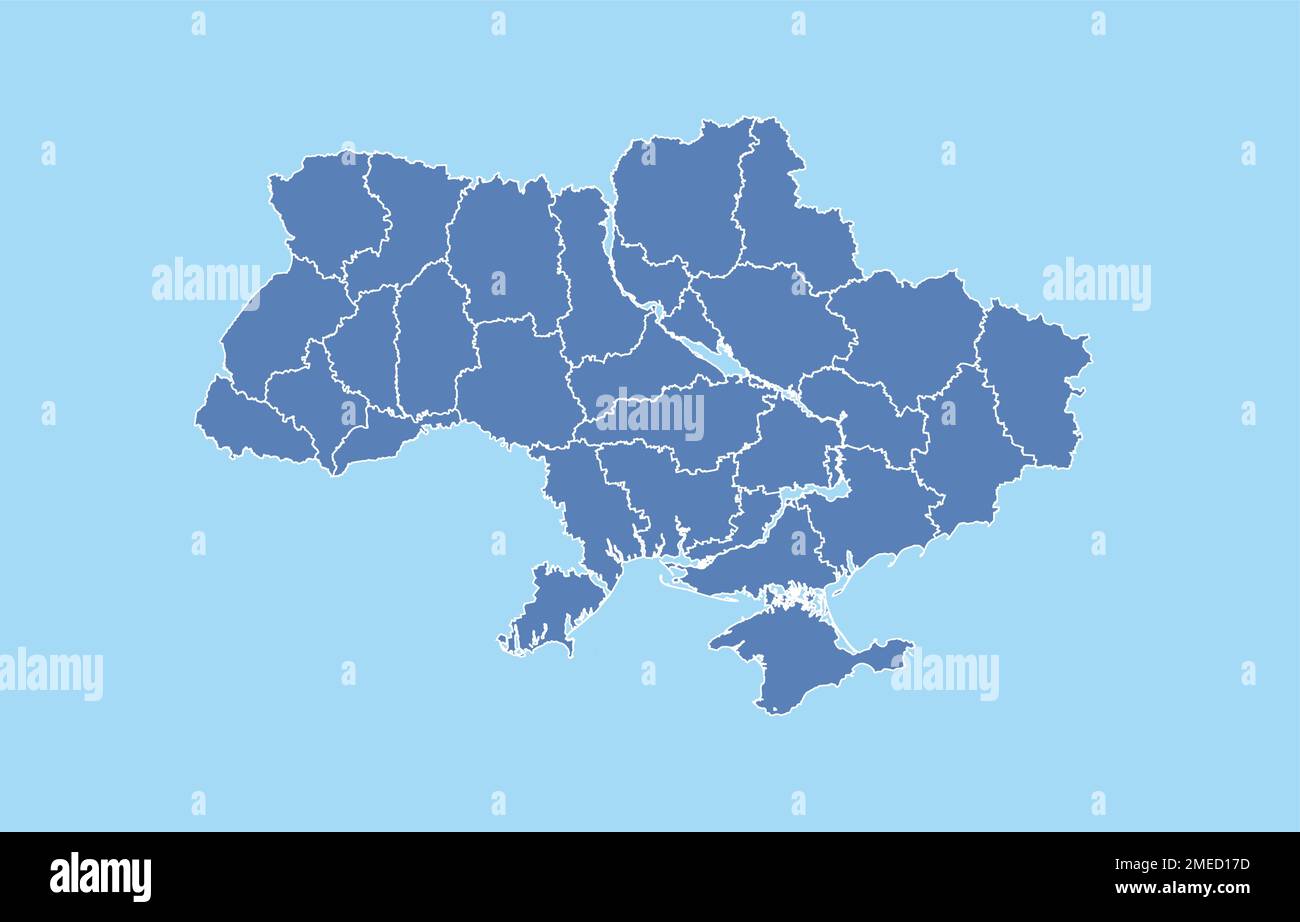Mappa dell'Ucraina con confini di oblasti. Illustrazione Vettoriale