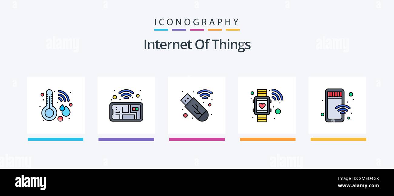 Internet of Things Line riempito 5 icone Pack incluso Smart. web. firewall. tv. internet. Icone creative Design Illustrazione Vettoriale
