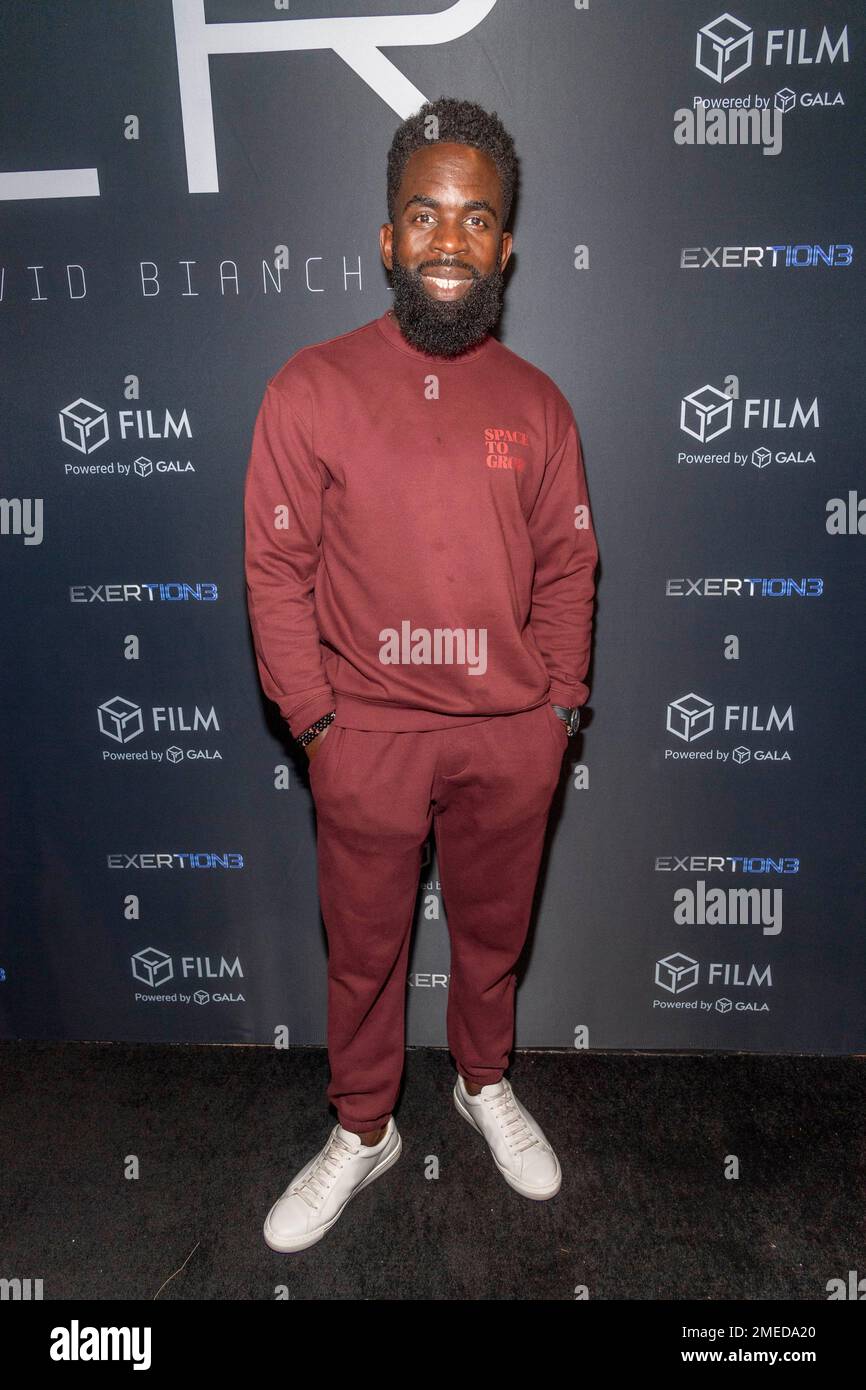 Los Angeles, Stati Uniti. 23rd Jan, 2023. Jimmy Akingbola partecipa al film di gala gigante di Blockchain e alla serie di film in streaming Exertion3 RZR al Greenway Court Theater, Los Angeles, CA Gennaio 23 2023 Credit: Eugene Powers/Alamy Live News Foto Stock