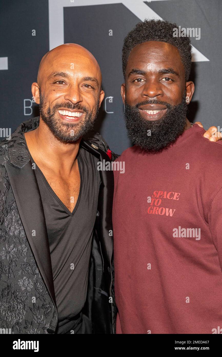Los Angeles, Stati Uniti. 23rd Jan, 2023. David Bianchi, Jimmy Akingbola partecipa al film di gala gigante di Blockchain e alla serie di film in streaming Exertion3 RZR al Greenway Court Theater, Los Angeles, CA Gennaio 23 2023 Credit: Eugene Powers/Alamy Live News Foto Stock