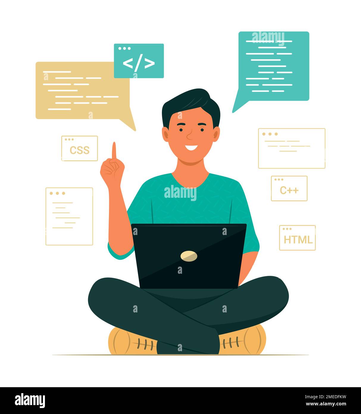 Illustrazione del concetto di sviluppo software per la codifica dei processi del programmatore Illustrazione Vettoriale