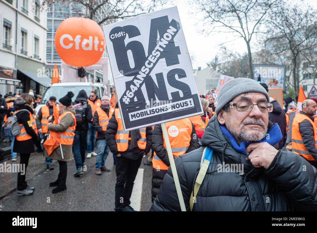 Francia, Lione, 2023-01-19. Manifestazione contro la riforma pensionistica del governo. Fotografia di Franck CHAPOLARD. Foto Stock