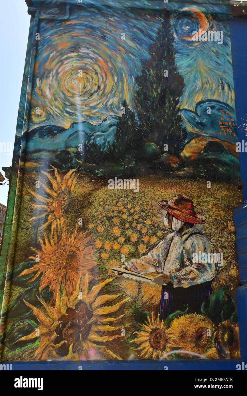 Van Gogh Street arte graffiti in Valparaiso Cile colorfull Foto Stock