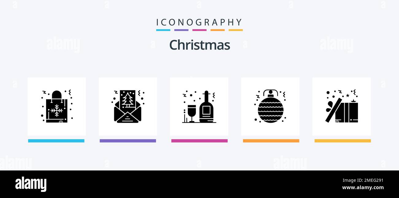 Pacchetto icone Christmas Glyph 5 con scatola inclusa. ornamento. alcool. natale. sfera. Icone creative Design Illustrazione Vettoriale