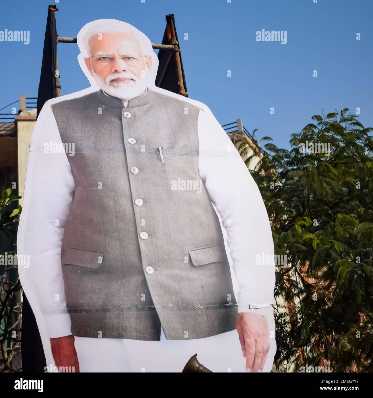 New Delhi, India - Gennaio 16 2023 - il primo Ministro Narendra modi ha tagliato fuori durante il Road show BJP, lo status di PM modi mentre assisteva ad un grande rally in t Foto Stock