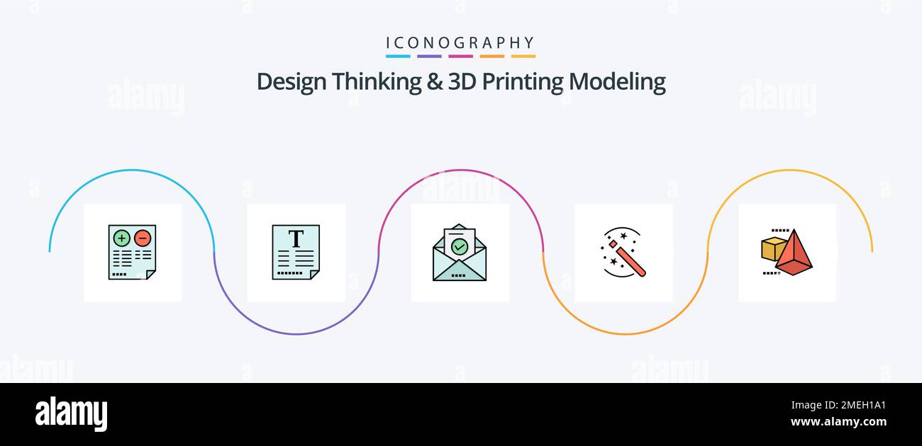 Design Thinking e D Printing Modeling Line Comfiled Flat 5 Icon d modeld. magia. il supporto. soluzione. istruzione Illustrazione Vettoriale