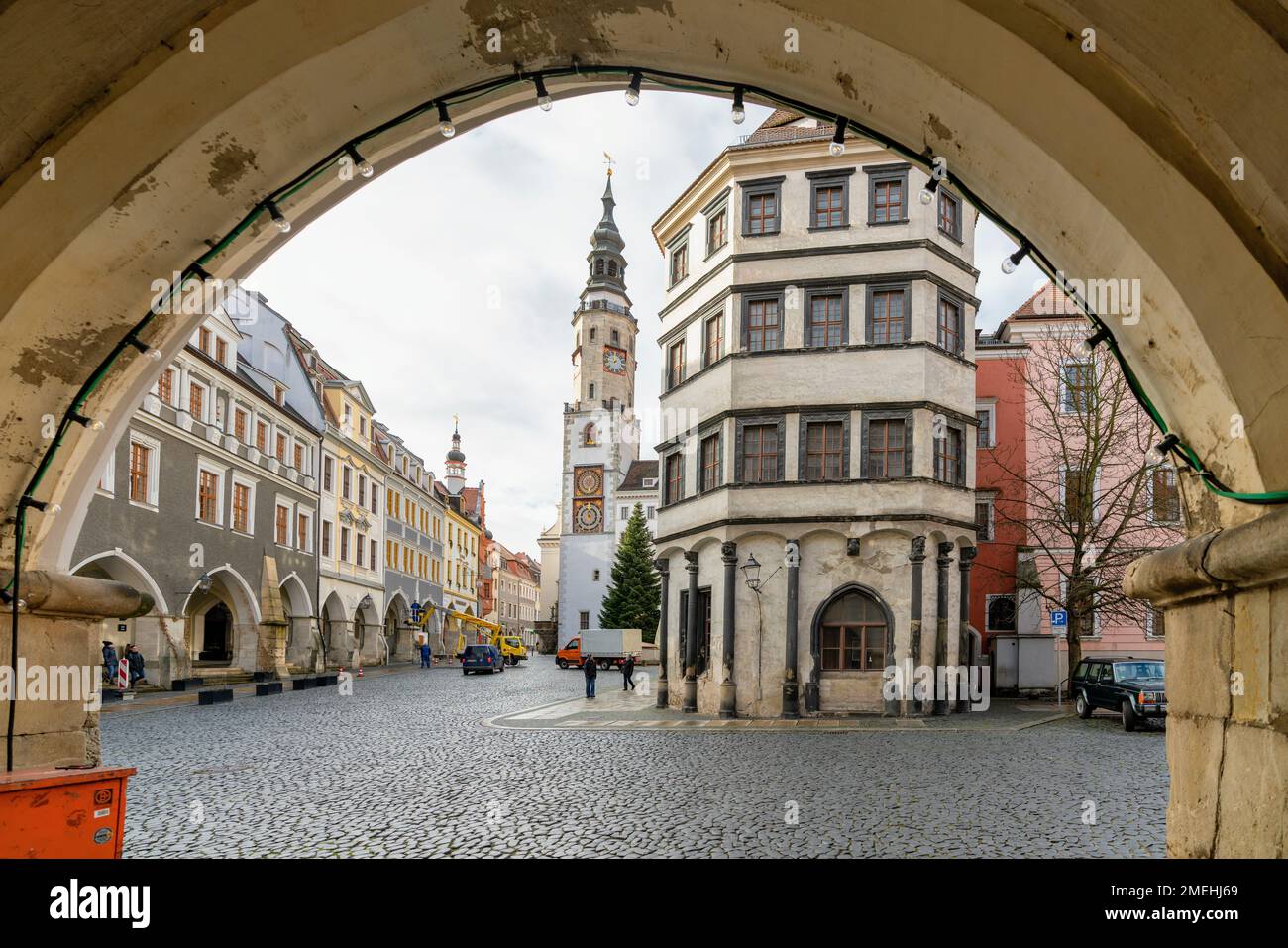 Fascino storico all'Untermarkt nella città vecchia di Görlitz Foto Stock