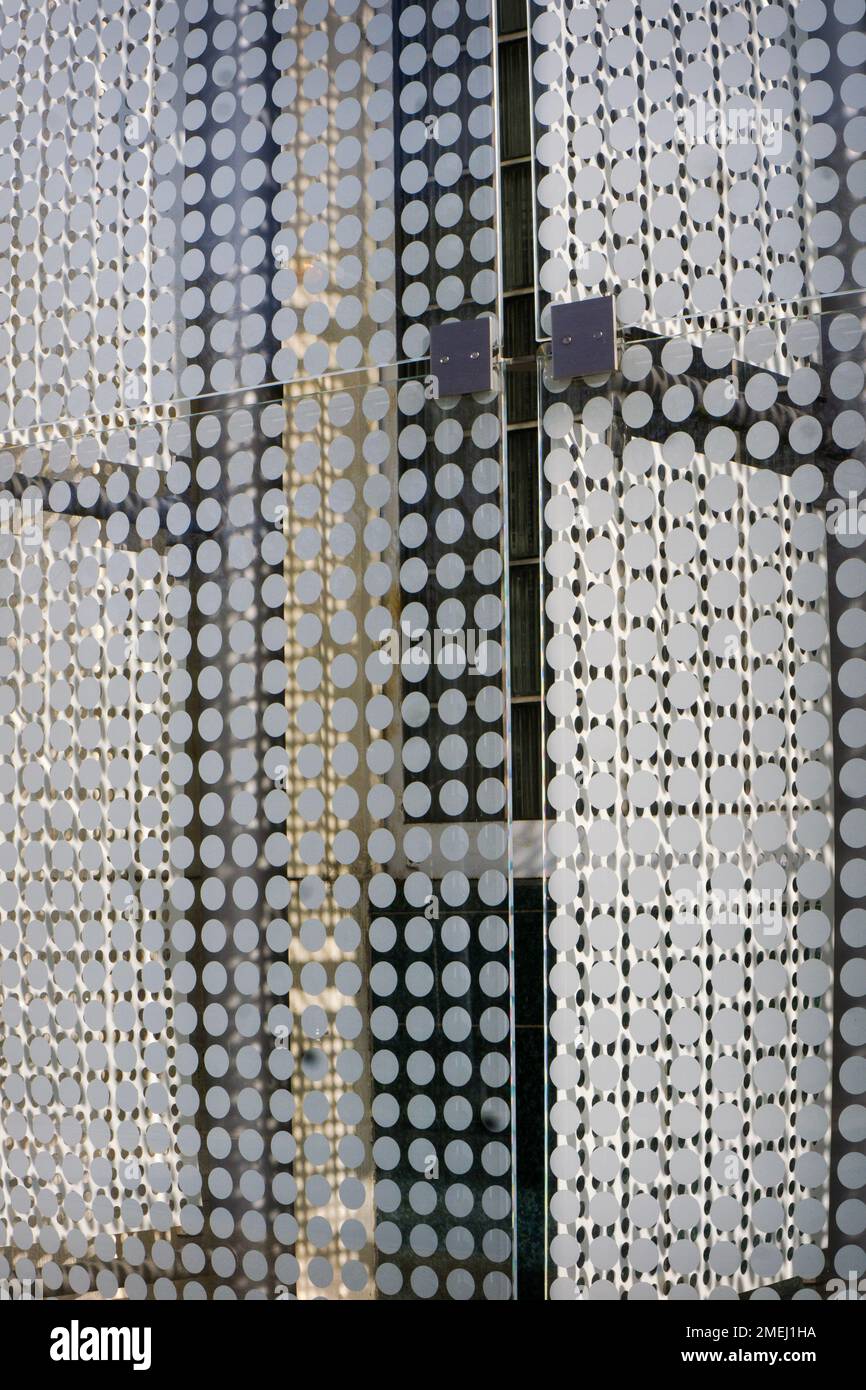 L'esterno decorato del Queens Museum nel Flushing Meadows Corona Park, Queens, New York. Foto Stock