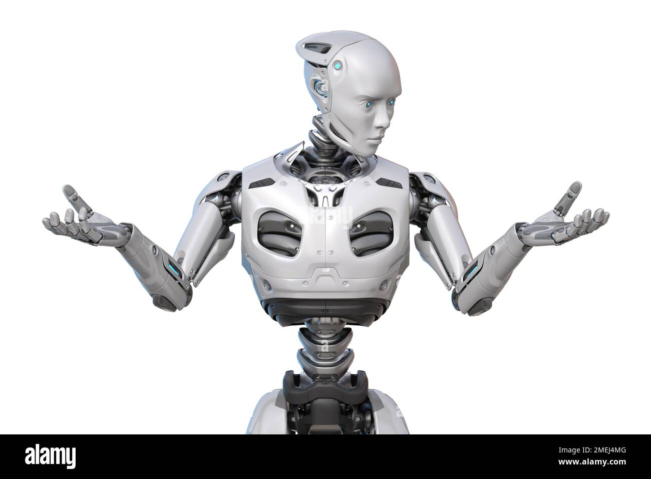 Robot guardando la sua mano. Illustrazione 3D Foto Stock
