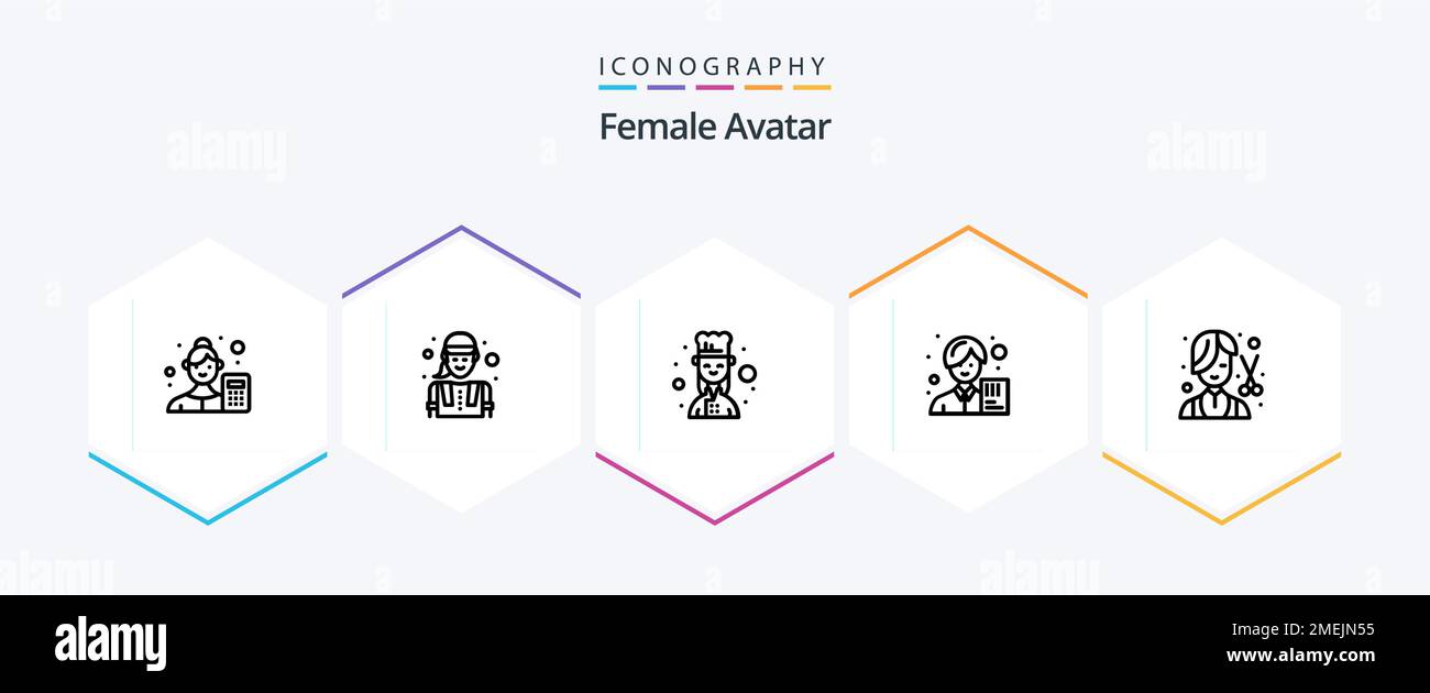 Confezione icone Avatar 25 Line femminile inclusa femmina. asiatico. lavoratore. analista. cuoca femminile Illustrazione Vettoriale