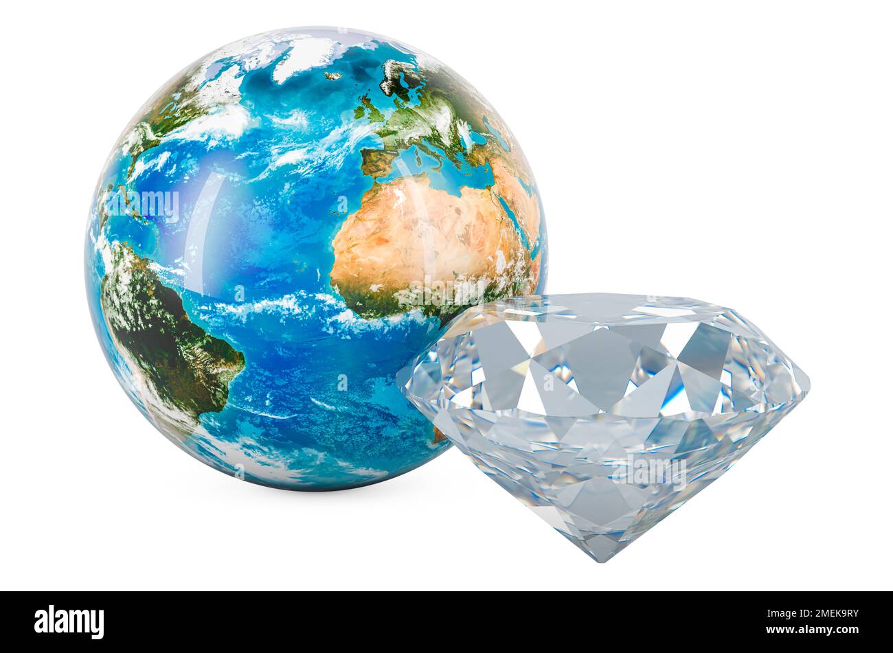 Diamante con globo terrestre, 3D rendering isolato su sfondo bianco Foto Stock