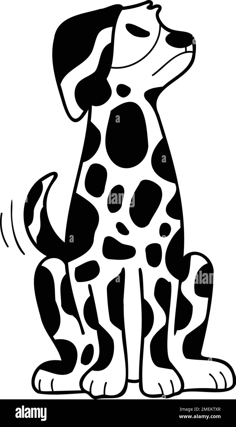 Disegno a mano arrabbiato Dalmatian Dog illustrazione in stile doodle isolato sullo sfondo Illustrazione Vettoriale