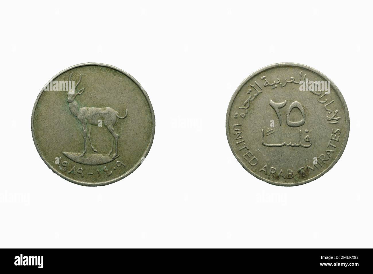 25 files moneta araba unita, studio girato su sfondo bianco Foto Stock