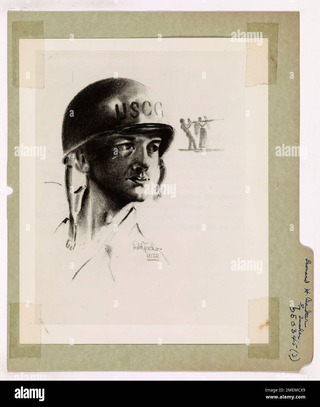 Leonard H. Baker, il guardiano della costa, è disegnato dall'artista di combattimento della Guardia Costiera Robert James Tucker prima dell'invasione di Okinawa. Il disegno cattura un momento di prontezza prima della battaglia cruciale durante la seconda guerra mondiale Foto Stock