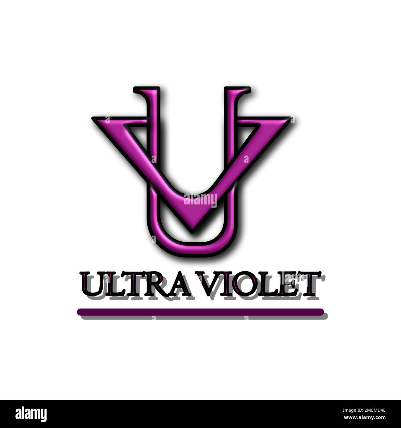 Disegno grafico del logo a forma di U e V con lettera di colore viola 3D. Perfetto per icone di abbigliamento, loghi aziendali, negozi e molto altro Foto Stock