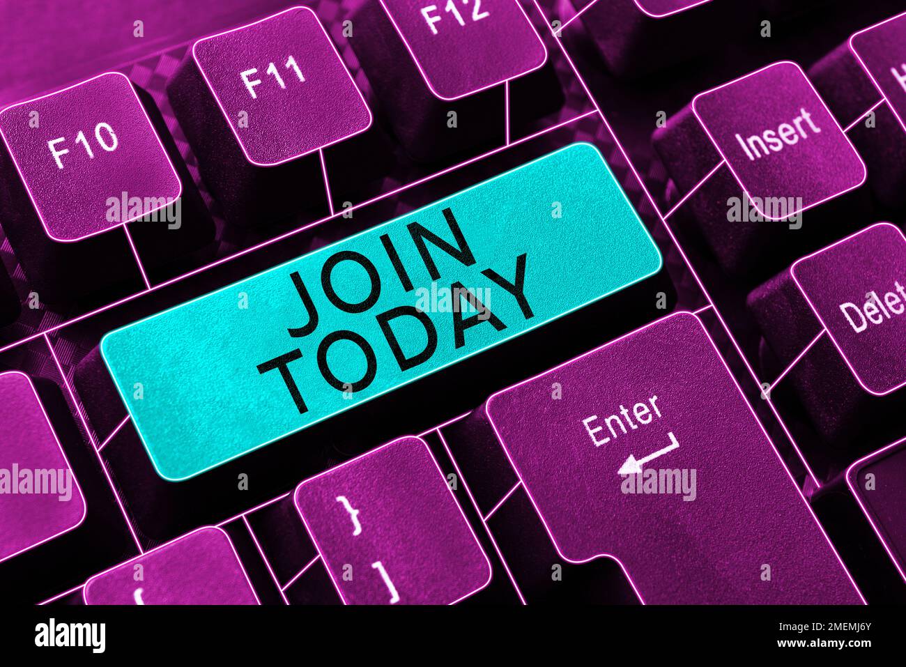 Scrittura visualizzazione testo Iscriviti oggi stesso. Approccio aziendale per diventare un nuovo membro del gruppo o iscriversi all'organizzazione Foto Stock