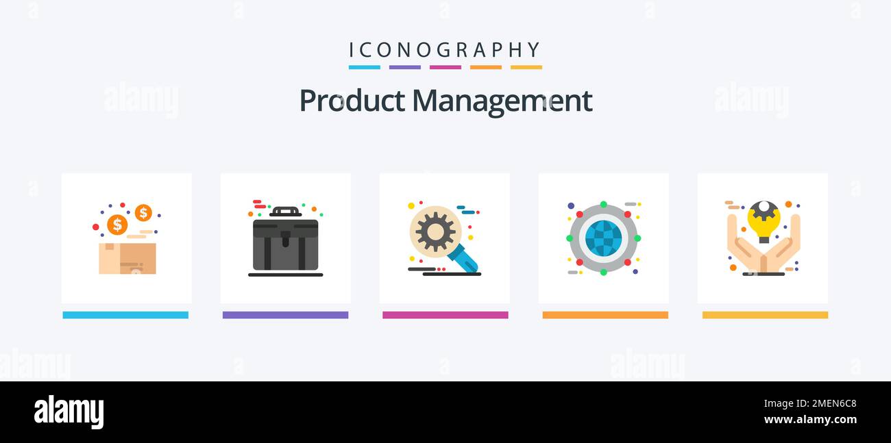 Product Management Flat 5 Icon Pack, linea inclusa. casella. caso. archivia. impostazione. Icone creative Design Illustrazione Vettoriale