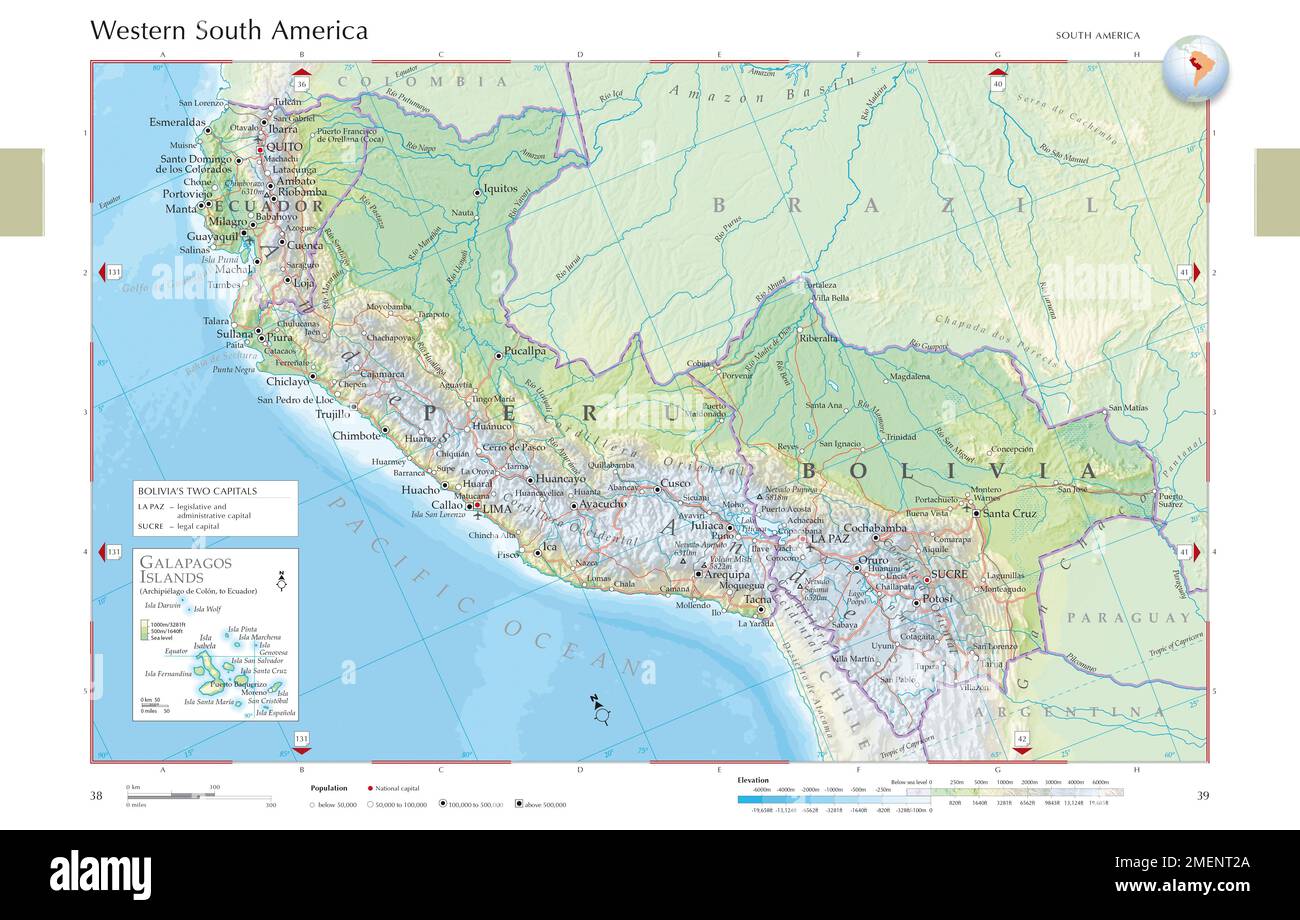 Mappa del Sud America Occidentale Foto Stock