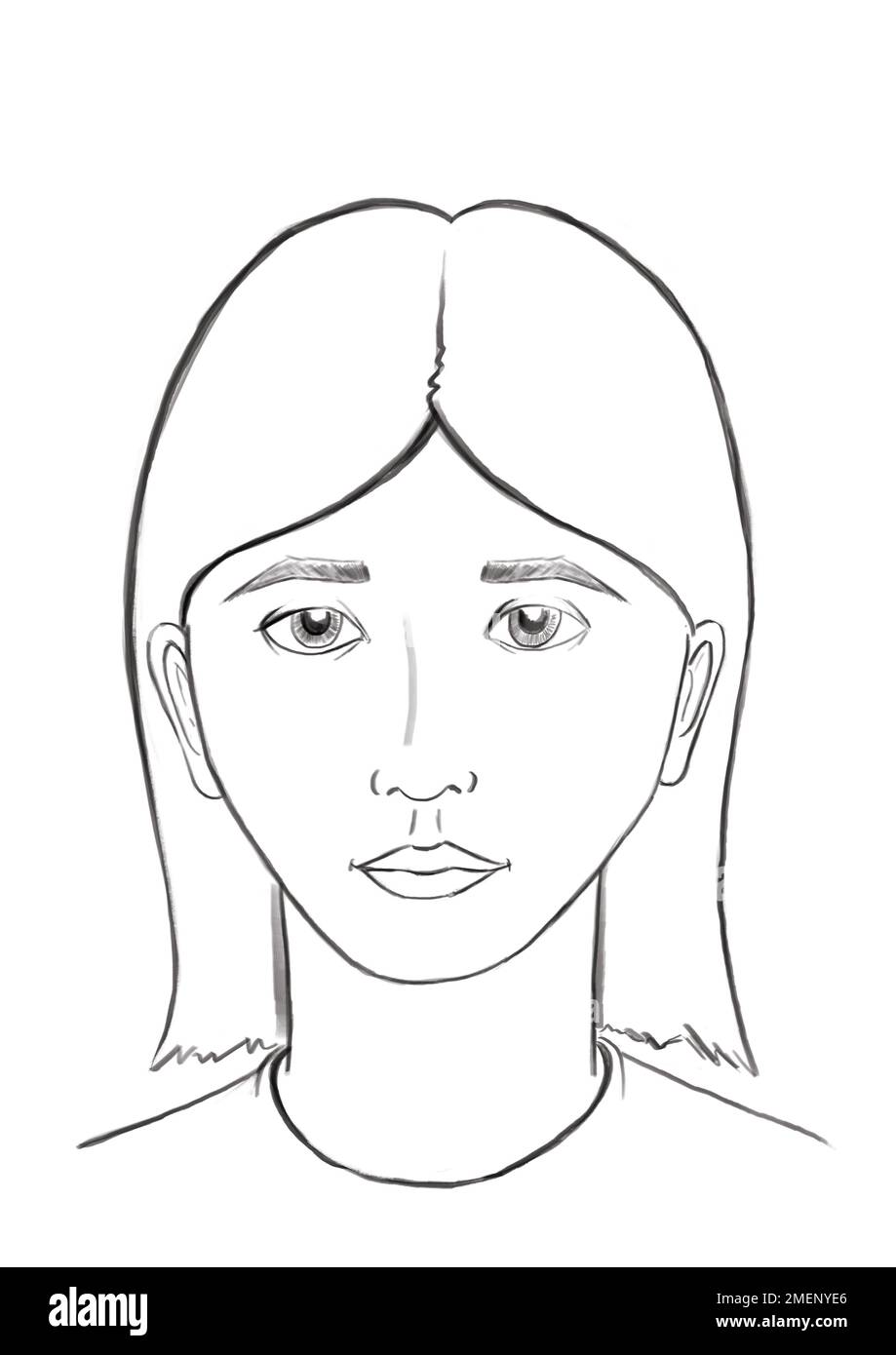 Contorno di un viso con capelli lunghi alle spalle Foto Stock