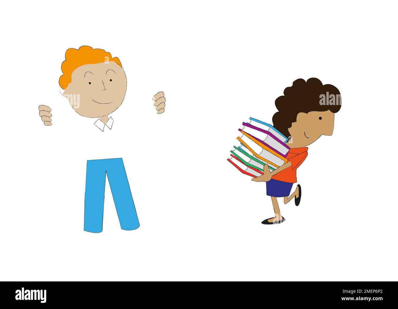 Illustrazione di un ragazzo e di una ragazza in possesso di libri Foto Stock