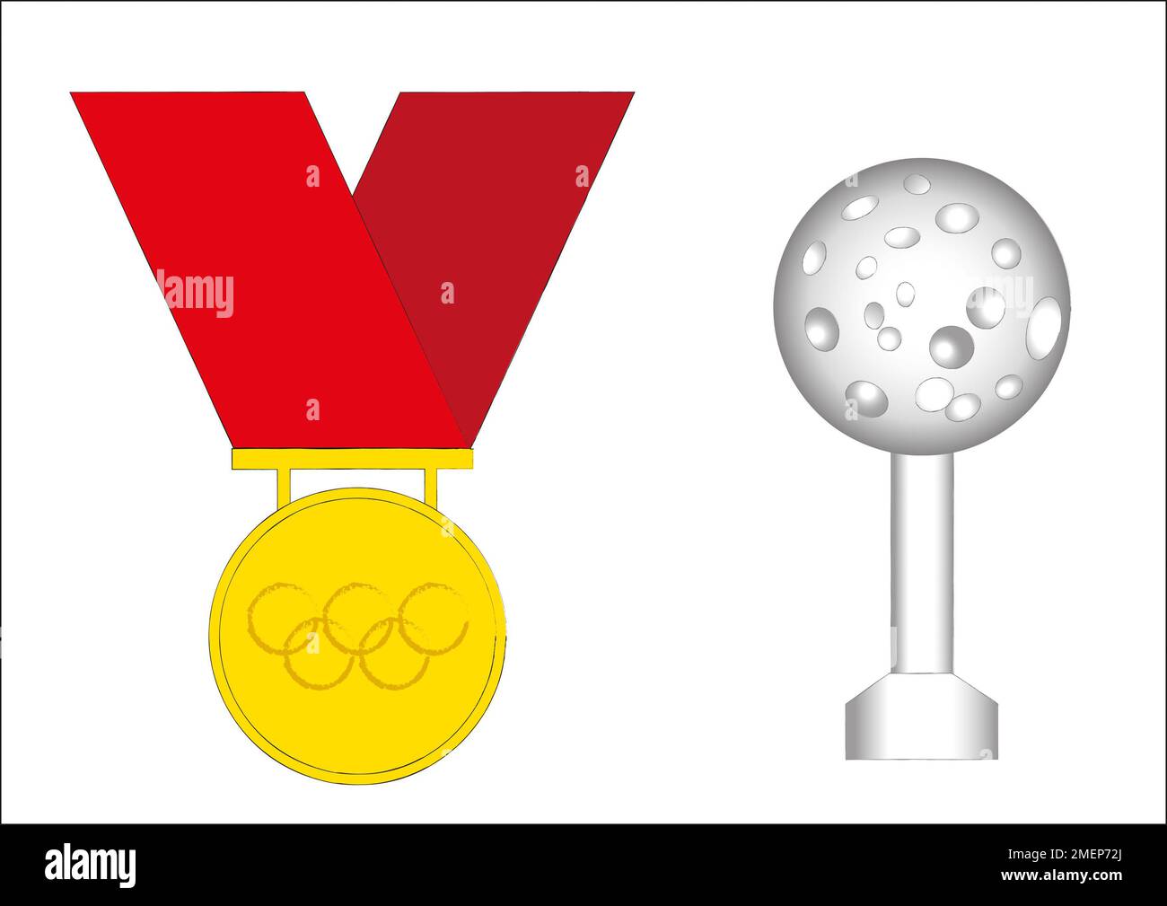 Medaglia d'oro olimpica, medaglia di sci coppa del mondo, illustrazione, cartoon, fondo bianco Foto Stock