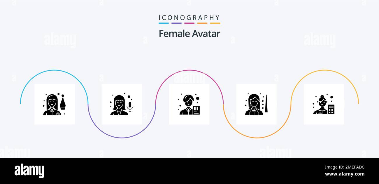 Avatar femminile Glyph 5 pacchetto icone comprese le donne. piscina. contabile. p. femmina Illustrazione Vettoriale
