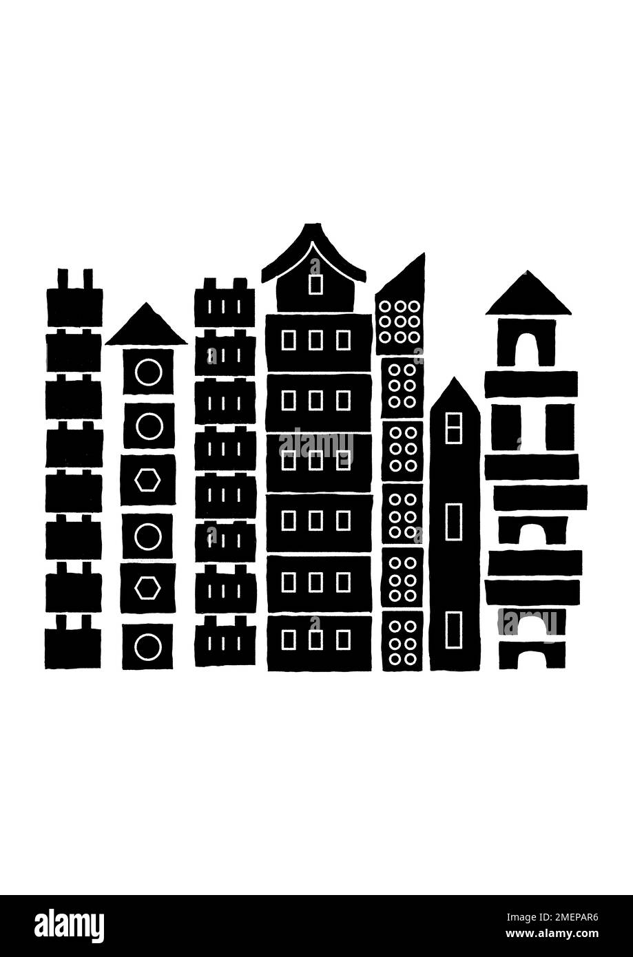 Illustrazione che mostra sette case diverse. Foto Stock