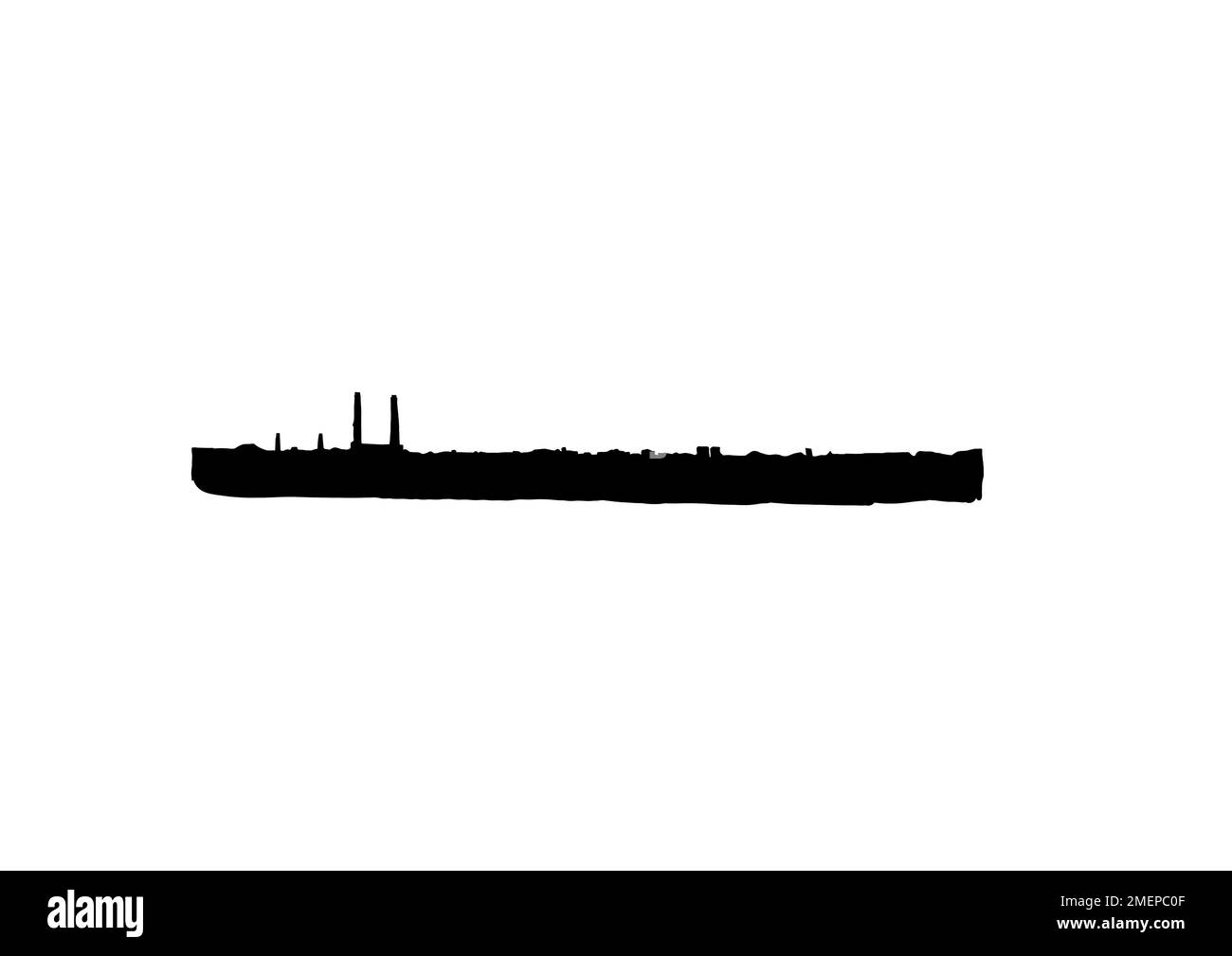 Skyline illustrato con torri di fabbrica che emettano fumo Foto Stock