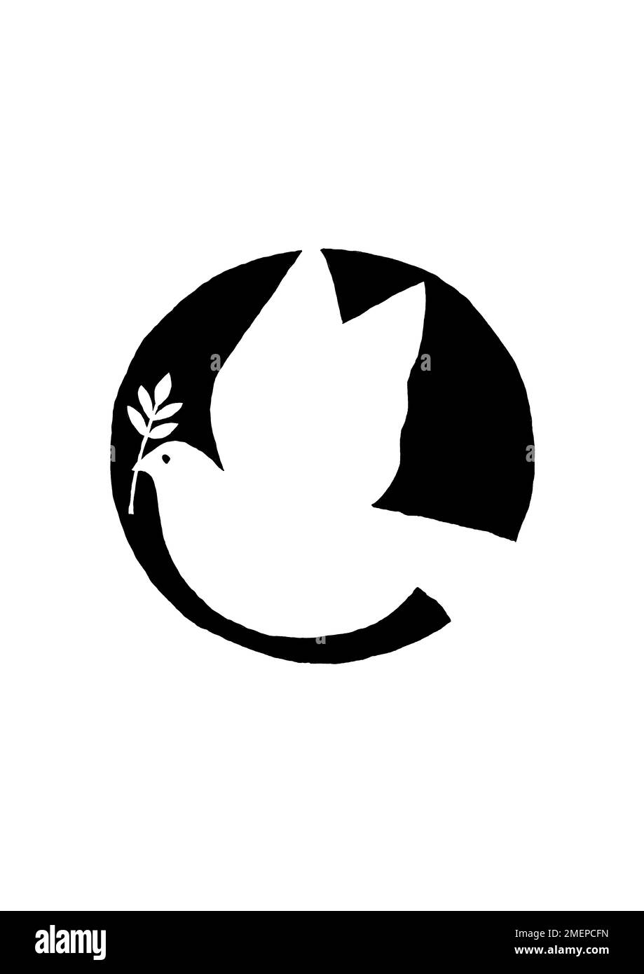 Illustrazione di una colomba che porta un ramo di ulivo - un simbolo di pace Foto Stock