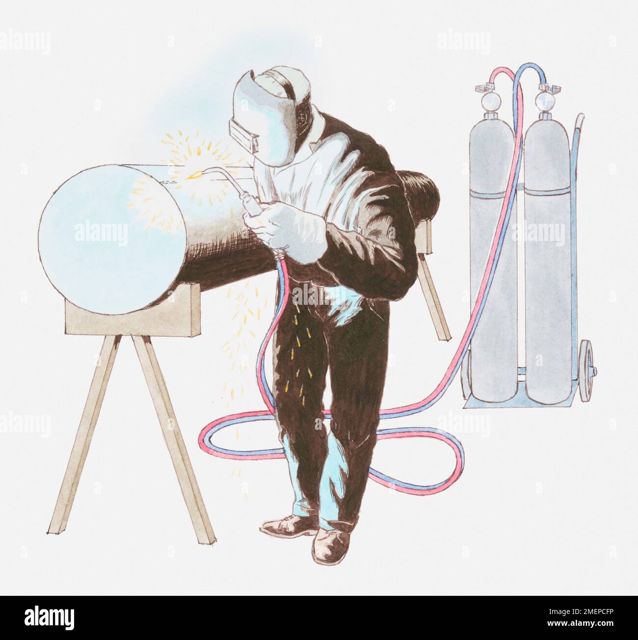 Illustrazione della saldatura manuale con ossiacetilene Foto Stock