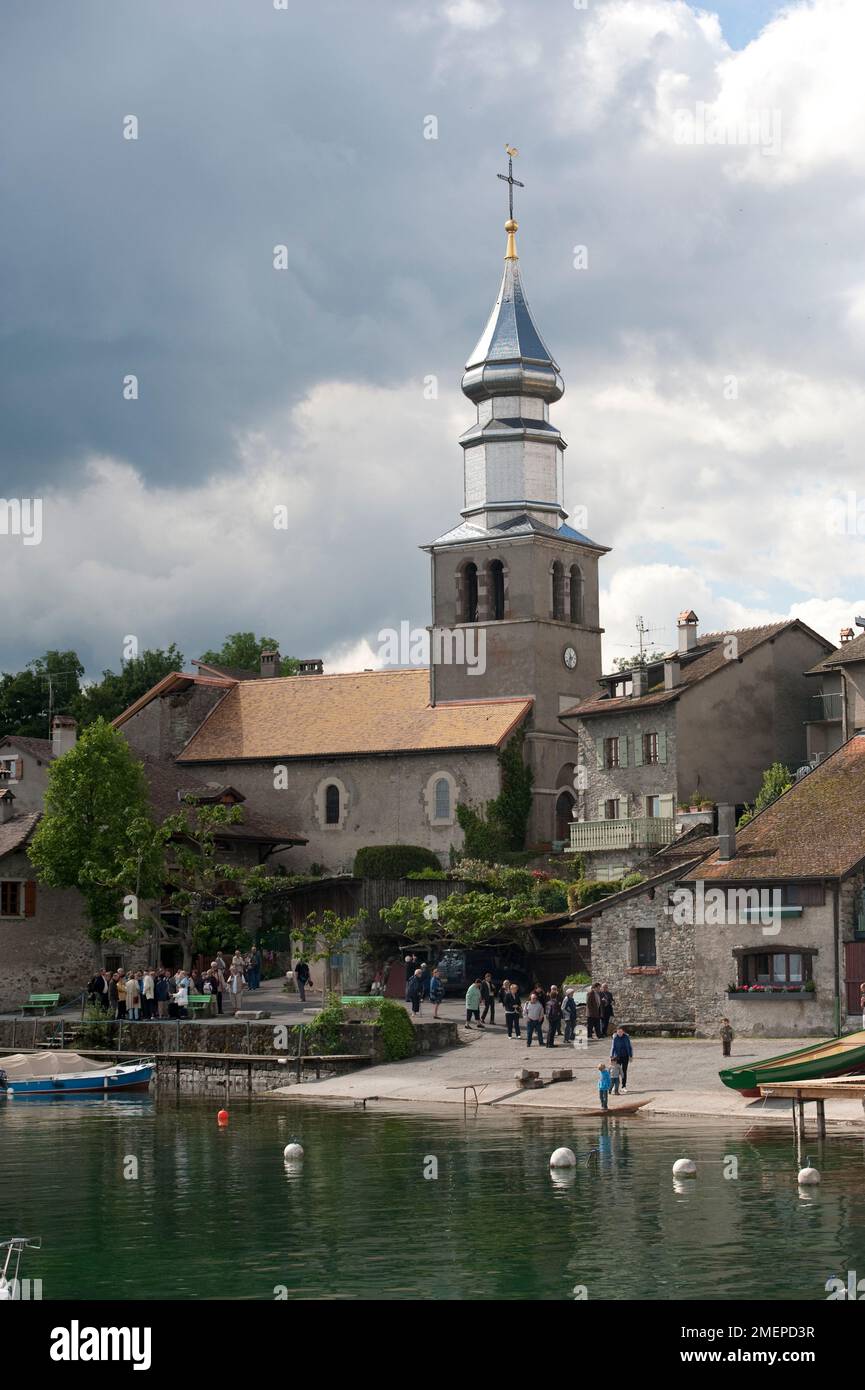 Francia, Rhone-Alpes, Haute-Savoie, Yvoire, villaggio sul lago di Ginevra (Lac Leman) Foto Stock