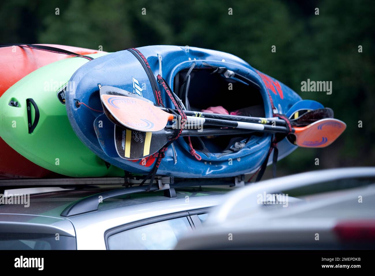 Francia, Languedoc-Roussillon, Lozere, Sainte-Enimie, kayak in auto vicino al fiume Tarn Foto Stock