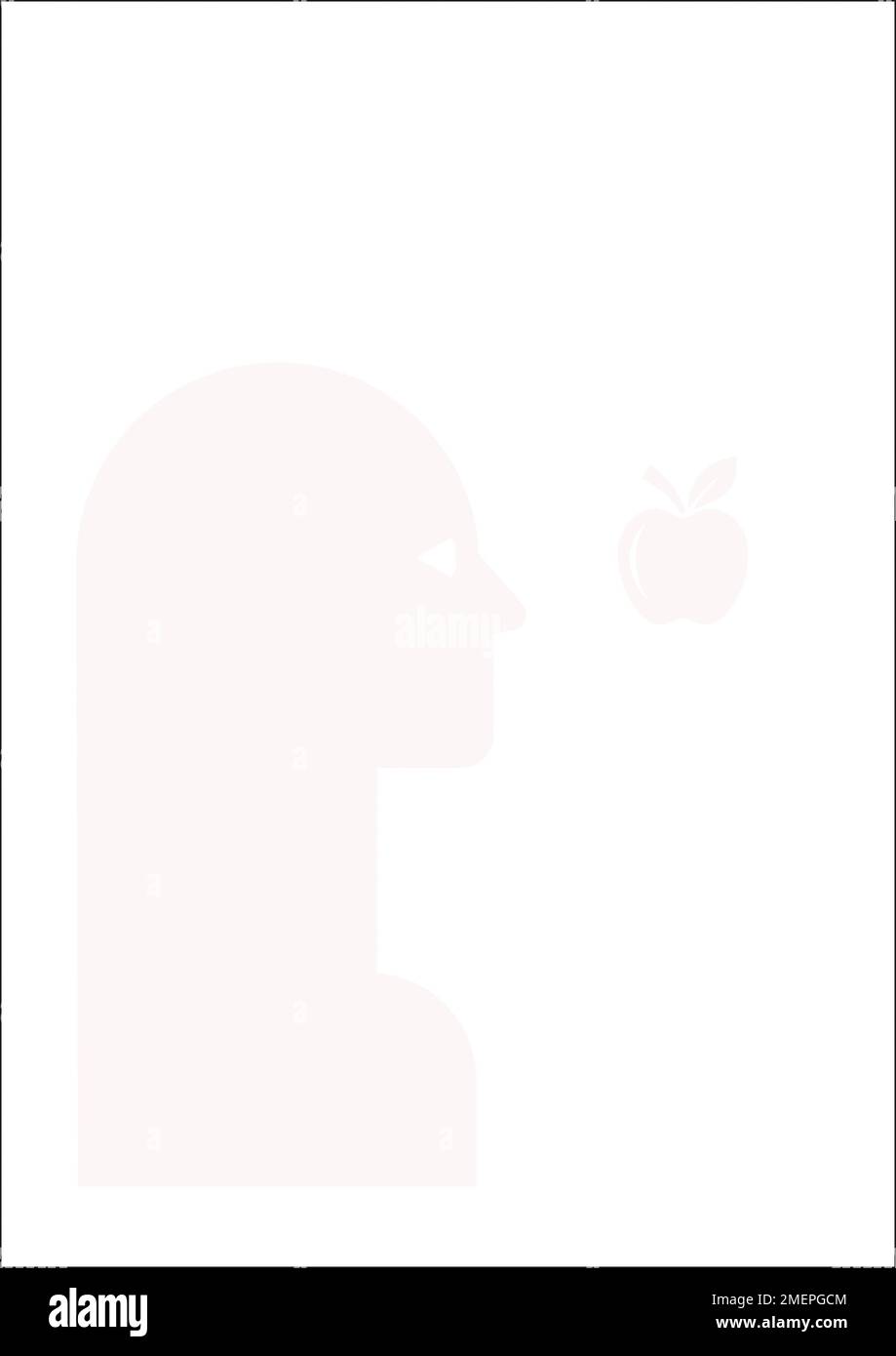 Testa guardando la mela Foto Stock