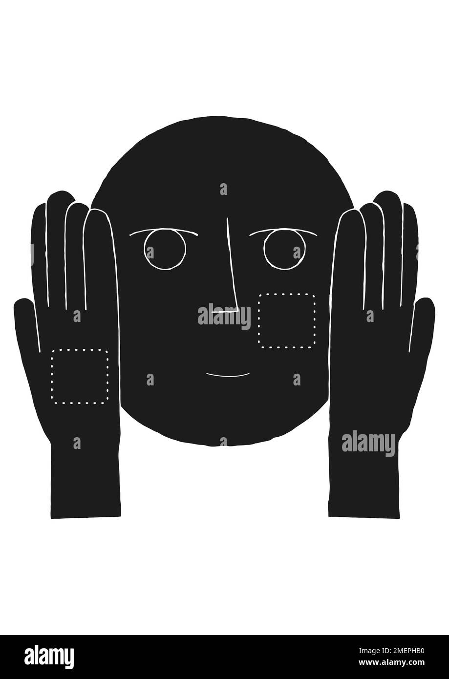 Uomo con delle macchie sulla guancia e sulla mano Foto Stock