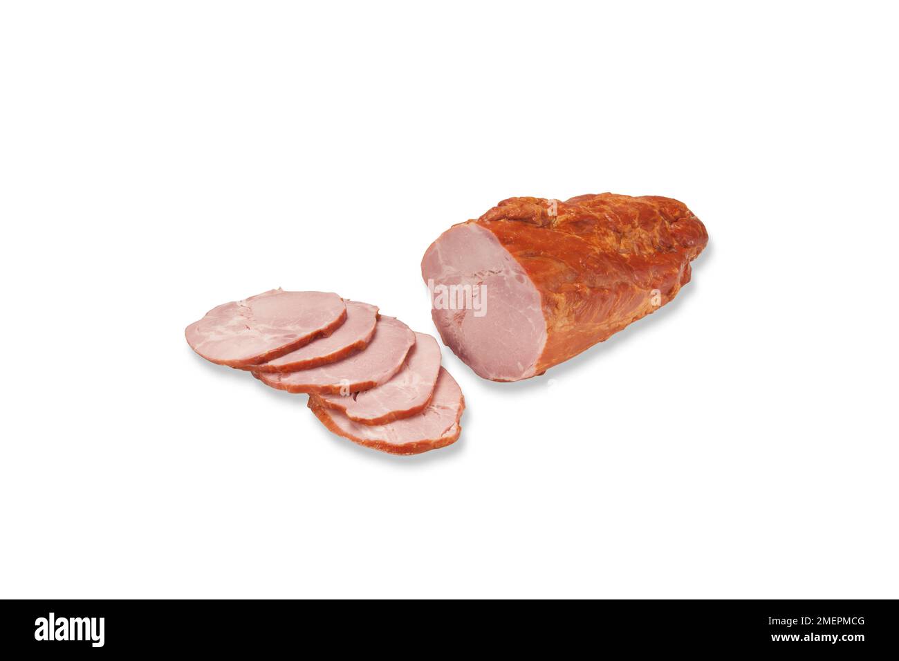Affettato Baleron, polacca salsiccia di maiale cotto fatto premendo grandi pezzi di collare di maiale in una pelle che è poi affumicato e cotto Foto Stock