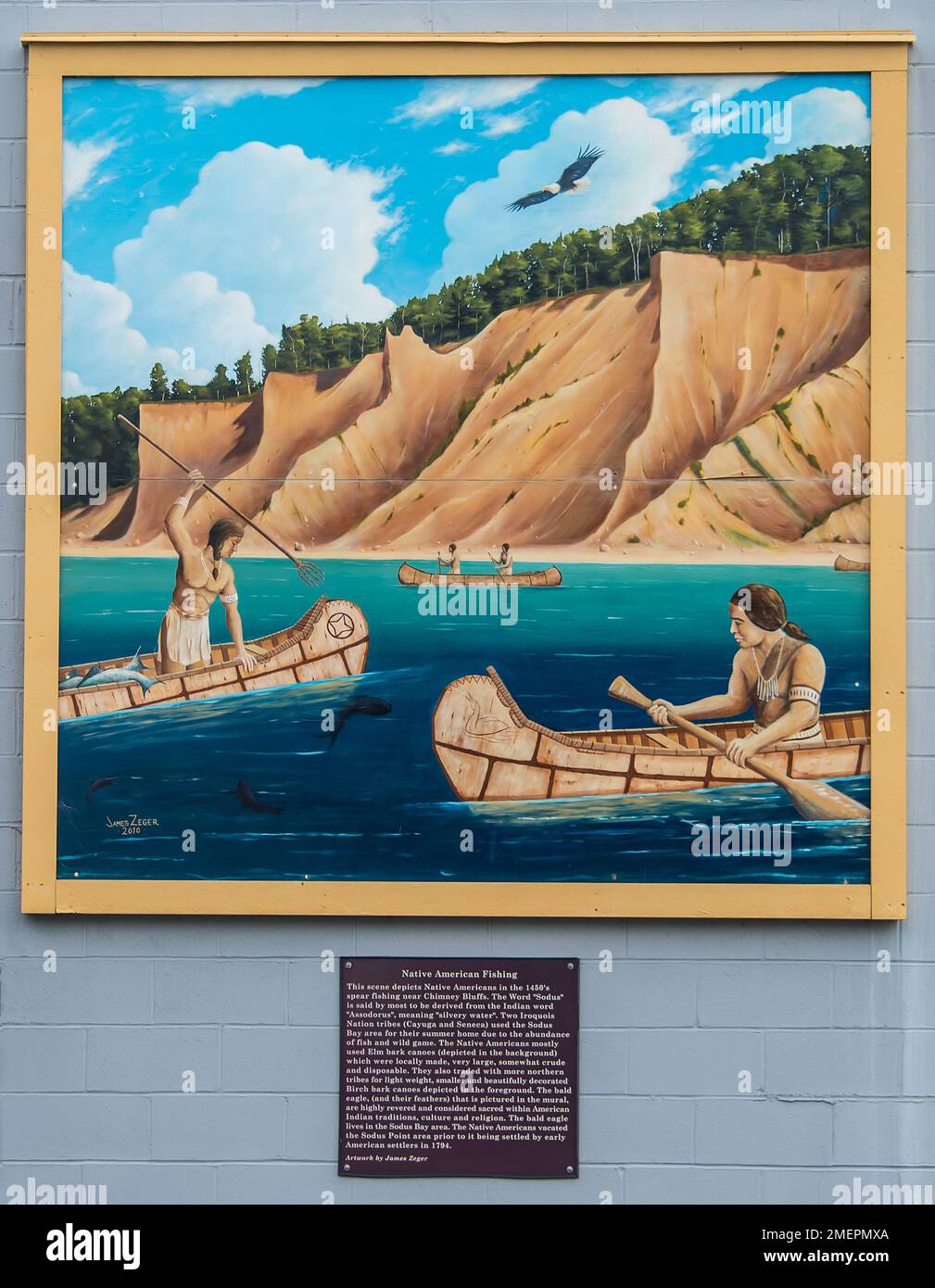 Pesca nativa americana Sodus Point Mural, Wayne County, New York state Foto Stock