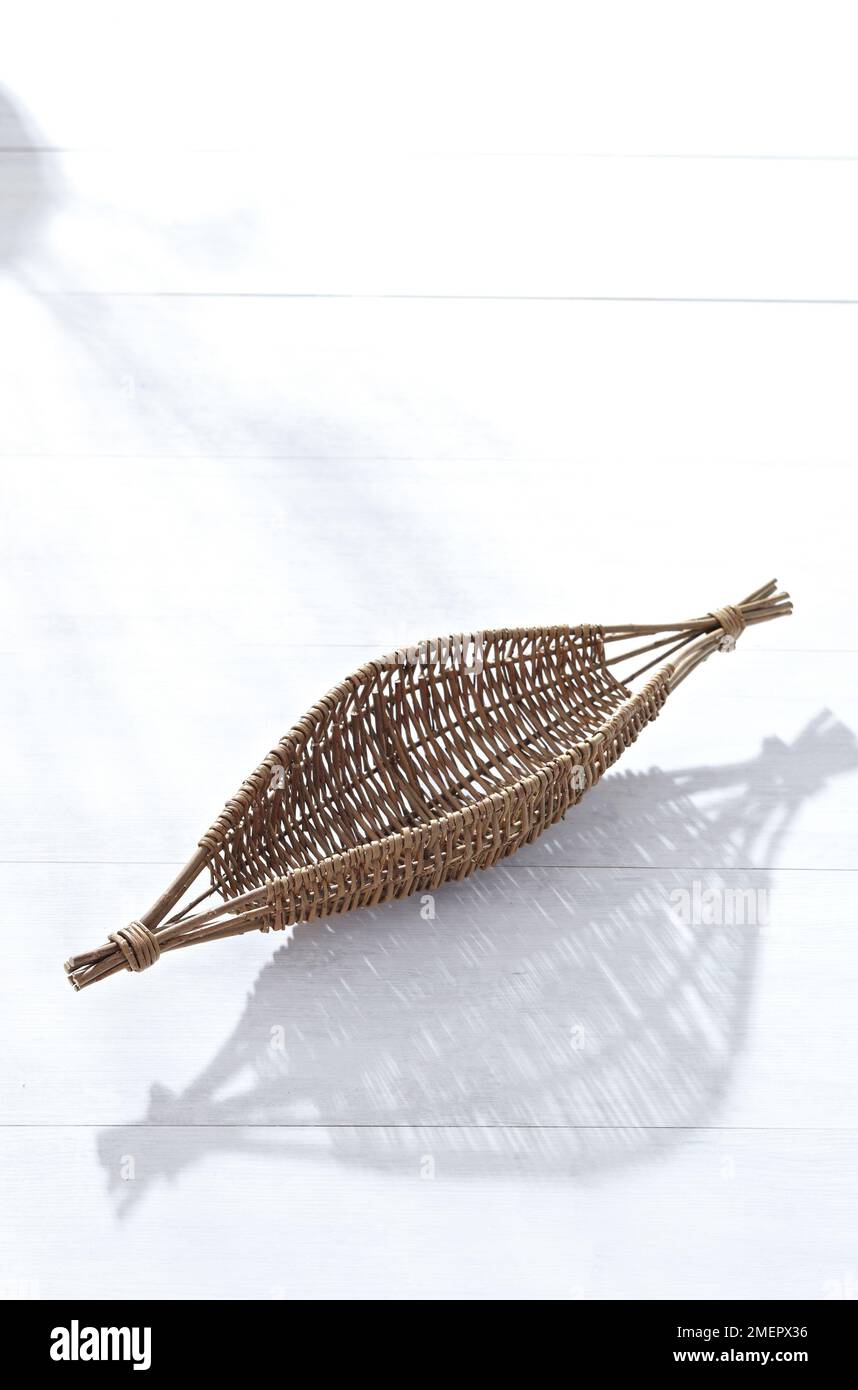 Cestino di frutta con salice fatto in casa, primo piano Foto Stock