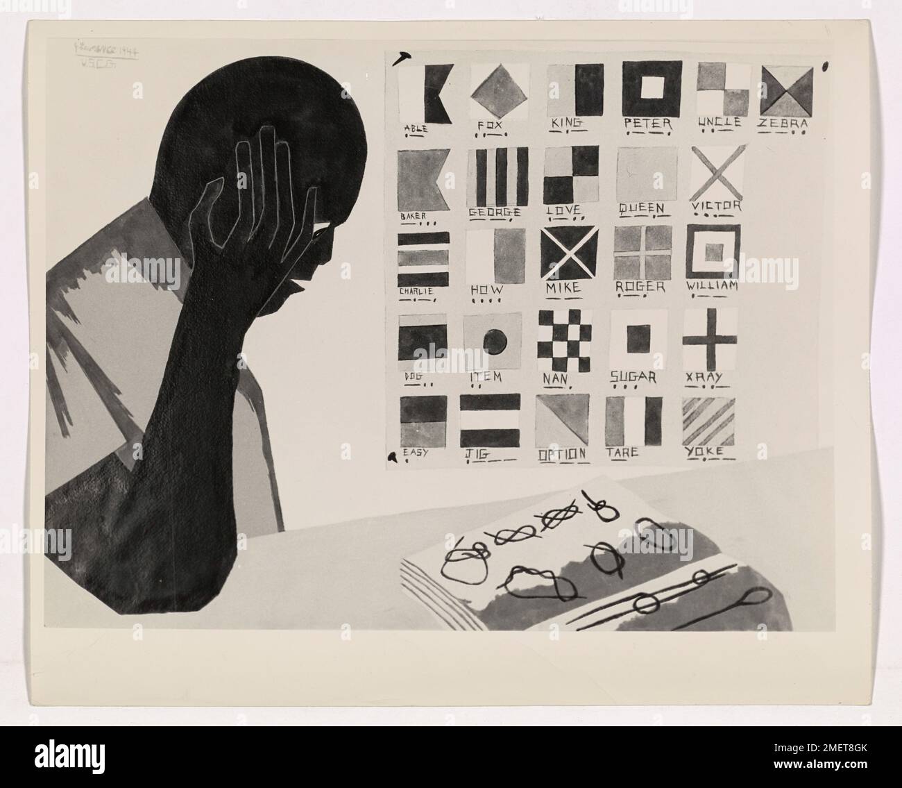 Un dipinto dell'artista di combattimento della Guardia Costiera Jacob A. Lawrence raffigura un guardiano costiero che studia, riflettendo la dedizione del personale militare nell'addestramento e nella preparazione in tempo di guerra. Foto Stock