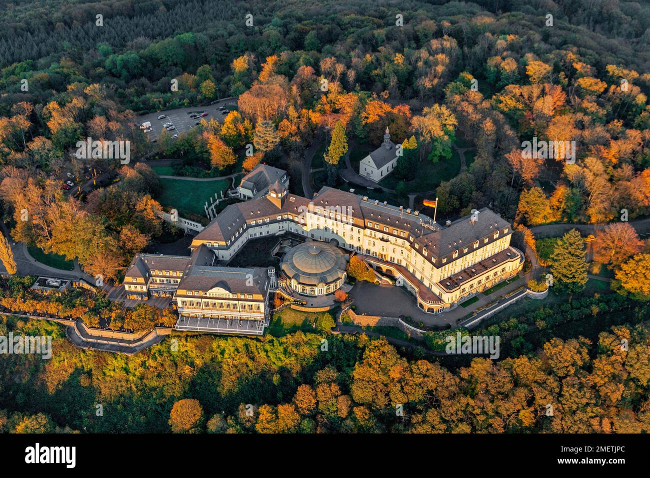 Hotel Petersberg, ex Guest House del governo federale, Siebengebirge, Koenigswinter, Renania settentrionale-Vestfalia, Germania Foto Stock