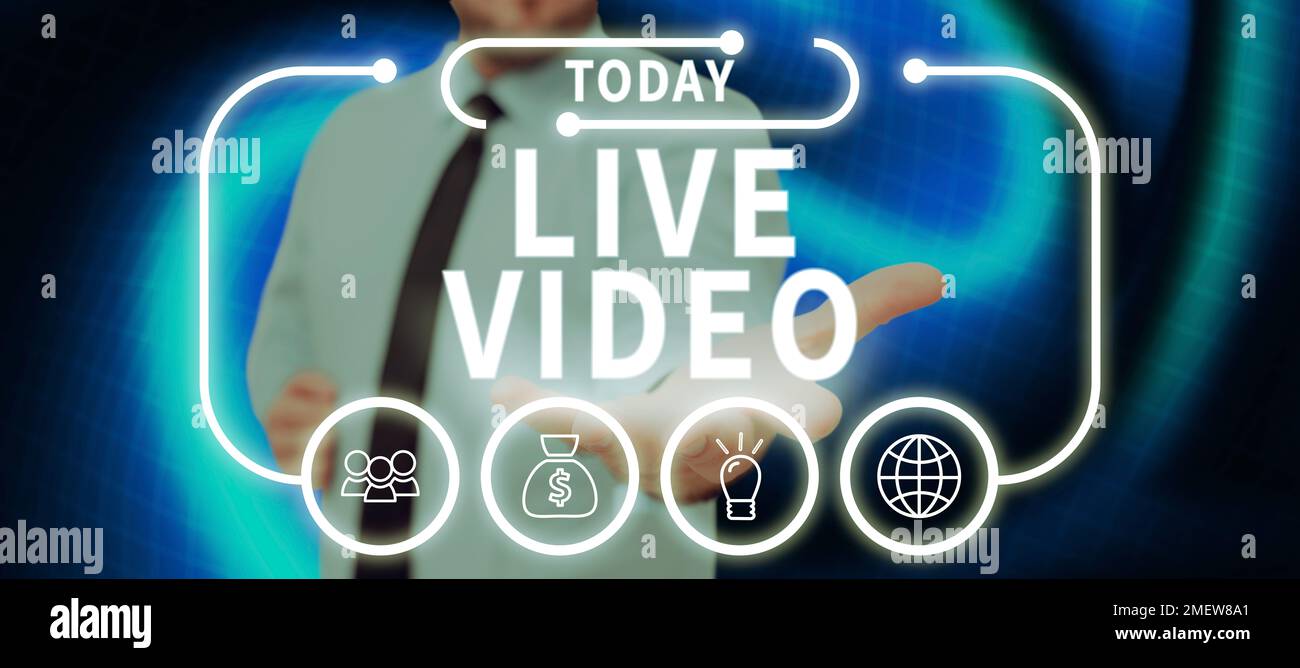 Visualizzazione concettuale Live Video, vetrina aziendale trasmettere un  video live o streaming feed a un pubblico online Foto stock - Alamy