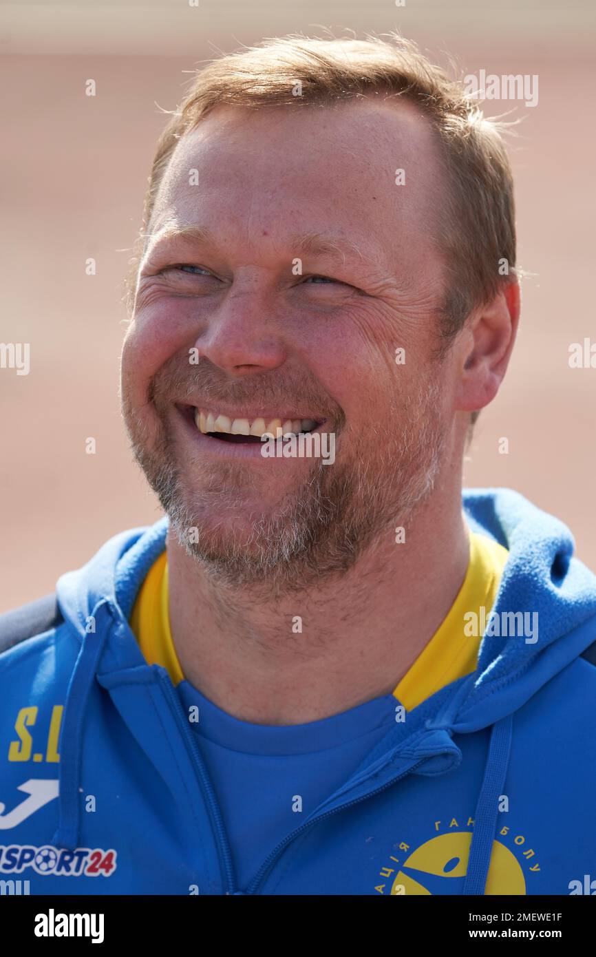 L'allenatore nazionale ucraino di pallamano Slava Lochmann. Grosswallstadt, Baviera, Germania Foto Stock