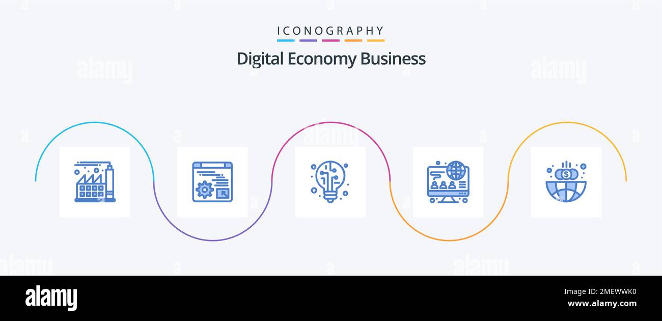 Digital Economy Business Blue 5 Icon Pack incluso . globale. luce. finanza. business Illustrazione Vettoriale