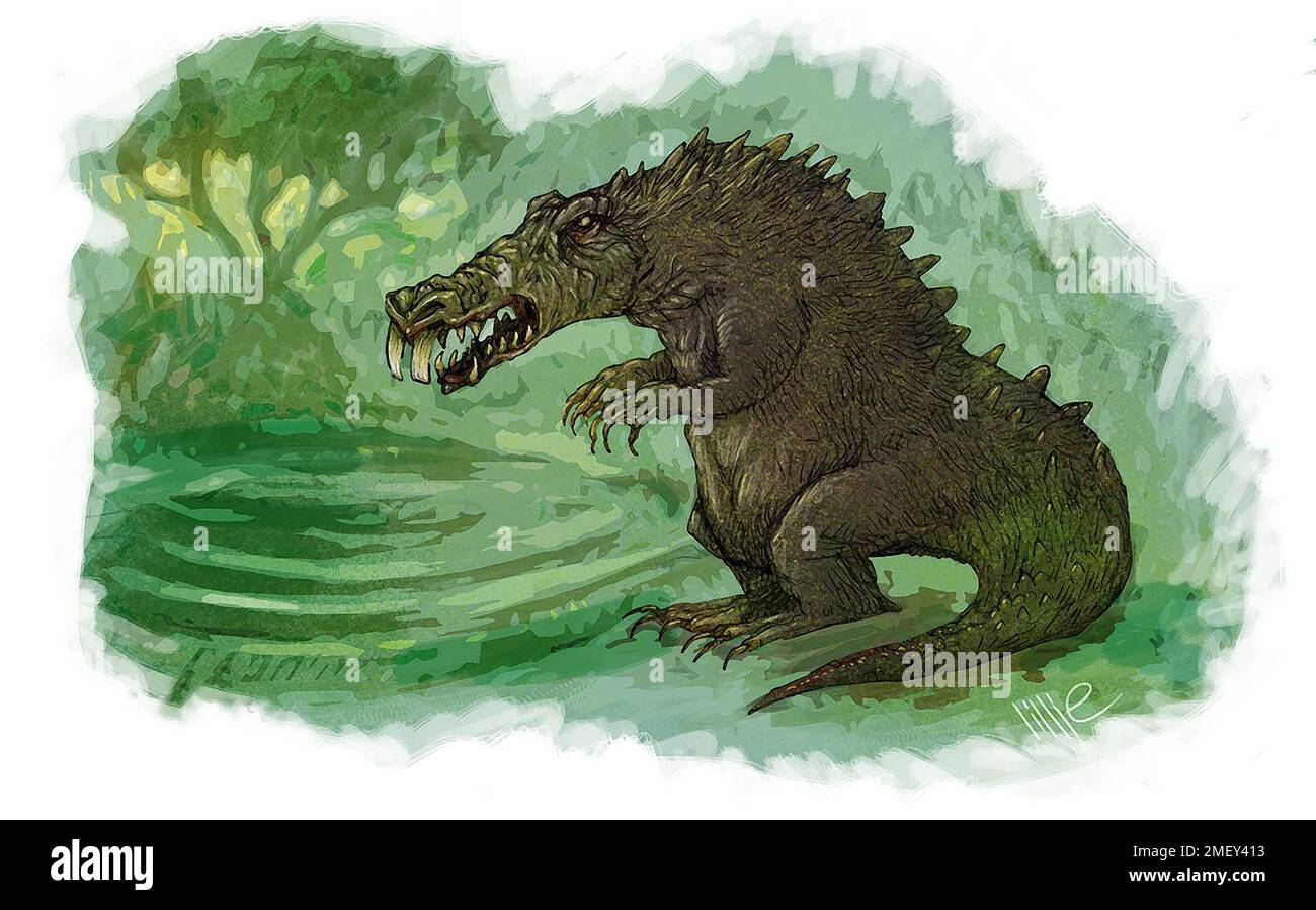 Art afanc o addanc leggendario mostro d'acqua gallese, come il mostro di Loch Ness. L'Afanc visse a Llyn-yr-Afanc (la piscina di Afanc) nel fiume Conwy Foto Stock Art afanc o addanc leggendario mostro d'acqua gallese, come il mostro di Loch Ness. L'Afanc visse a Llyn-yr-Afanc (la piscina di Afanc) nel fiume Conwy Foto Stock