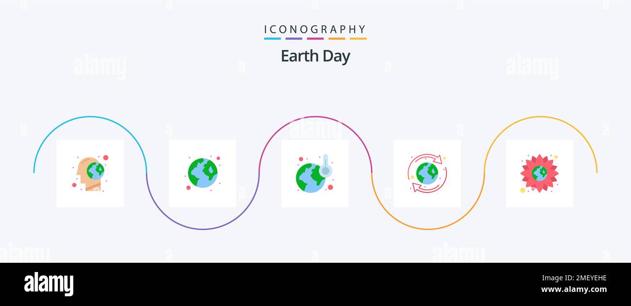 Earth Day Flat 5 Icon Pack inclusa la terra. naturale. mondo. ecologia. temperatura Illustrazione Vettoriale