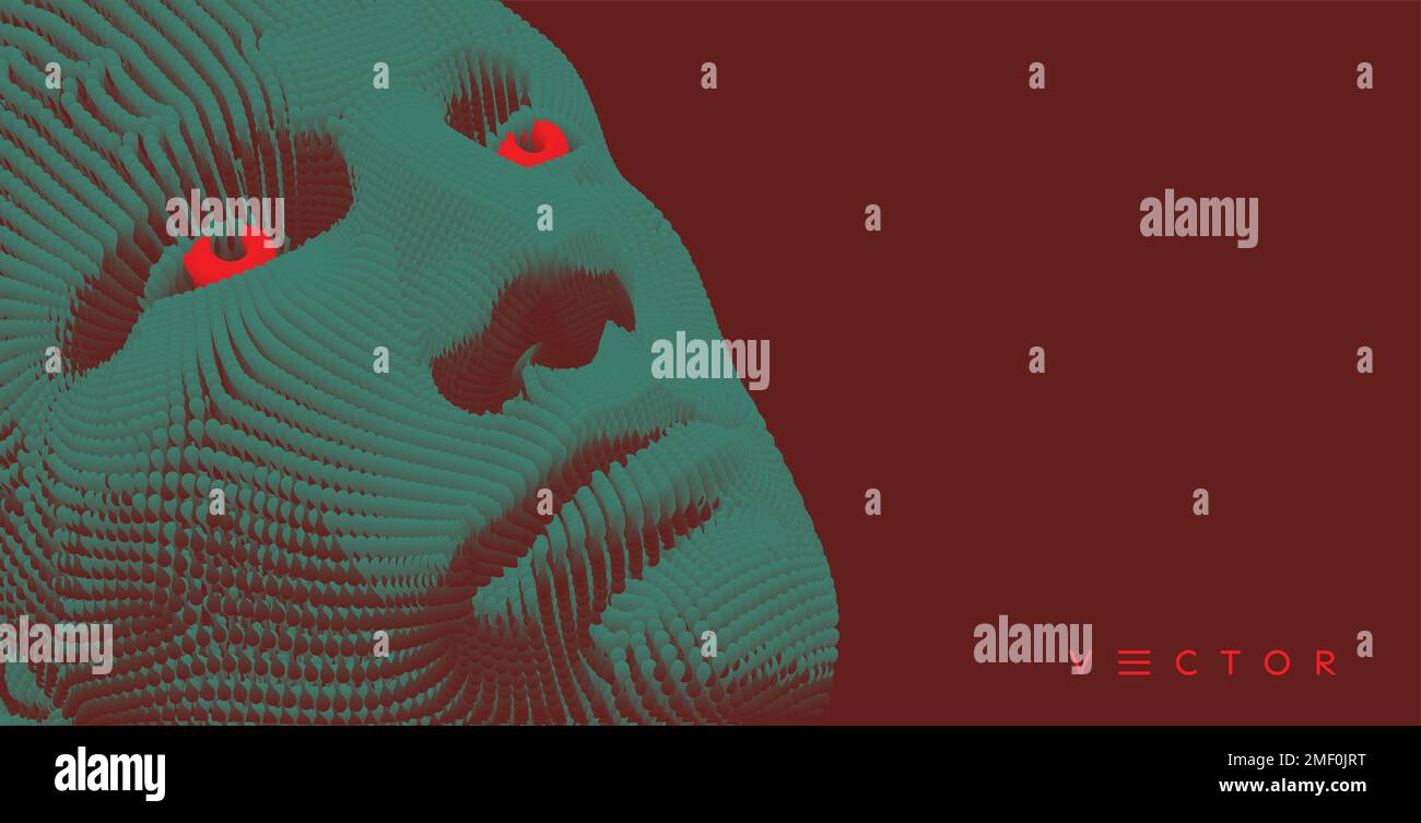 La maschera. Intelligenza artificiale. Mascheramento sociale anonimo. Scansione dei volti. Può essere utilizzato per avatar, scienza o tecnologia. Cyber crime e cyber secur Illustrazione Vettoriale