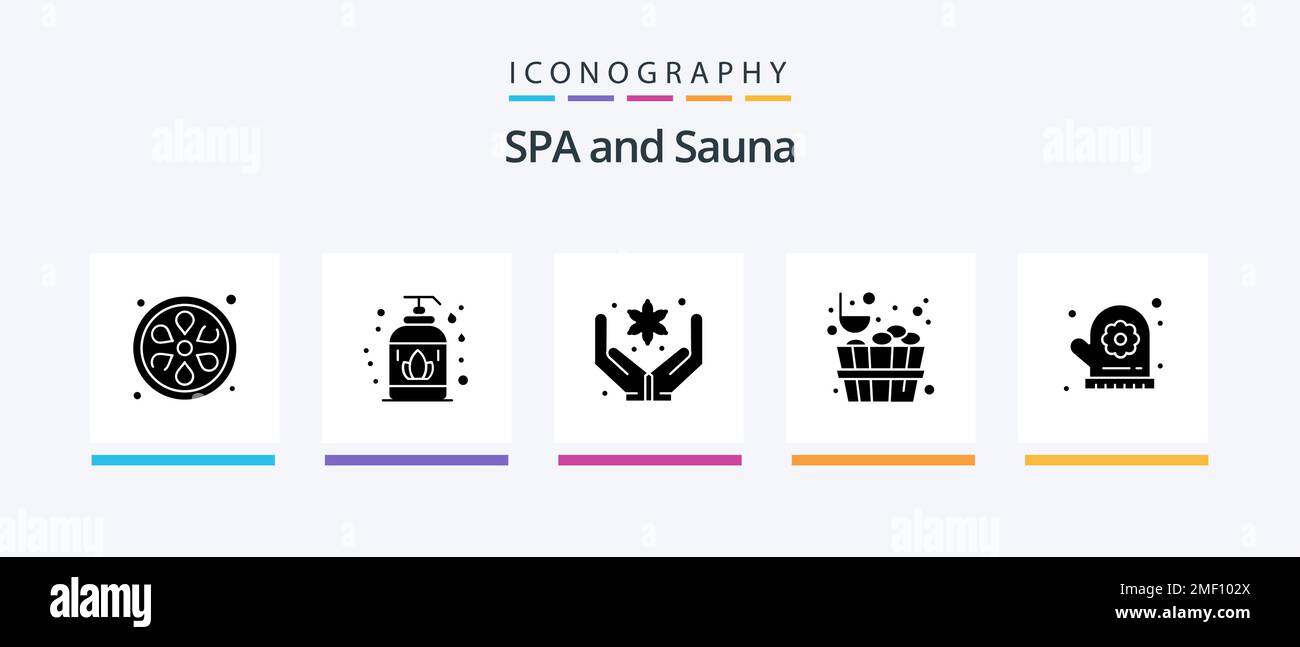 Sauna Glyph 5 pacchetto icone che include . fiore. sauna. forno mitt. Icone creative Design Illustrazione Vettoriale