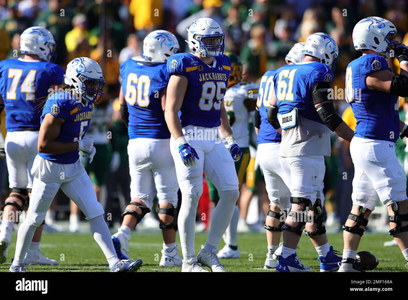 South Dakota state Jackconigli Tight End Tucker Kraft (85) durante il secondo trimestre del 2023 NCAA Divisione i National Championship Game at to Foto Stock